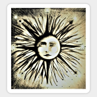 op art sun face astrology stars deco man in moon art Sticker